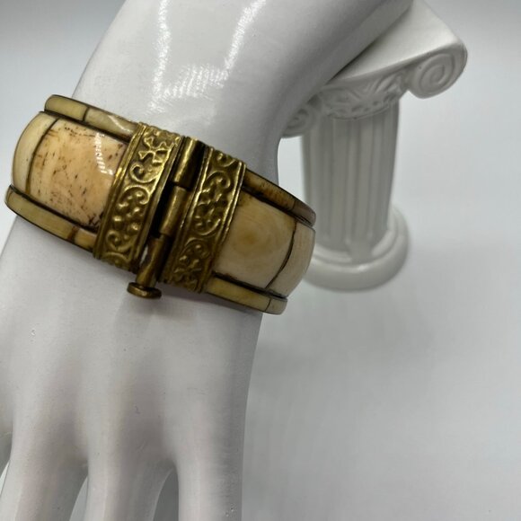 Vintage Brass Inlaid Tribal Bangle / Bracelet India JP231 - Picture 2 of 8